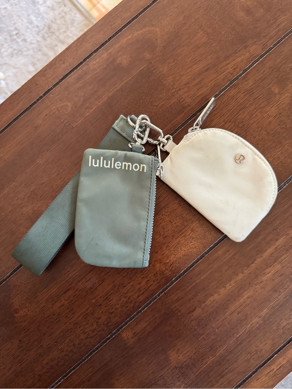 lululemon athletica sage green wristlet with cream coin pouch